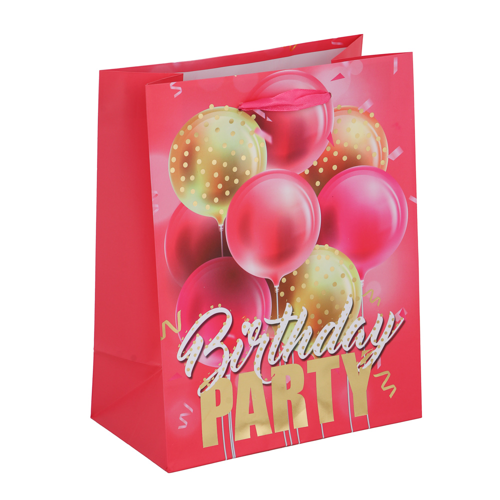 Пакет подарочный тм LADECOR, вскч бум., с фольг.слоем, М 18x23x10см, 4 дизайна, С Днем Рождения, арт.№ 507-222