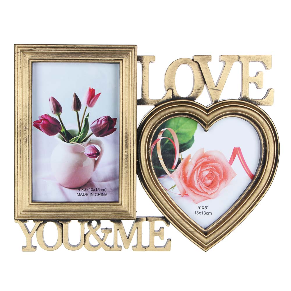 Фоторамка с сердцем на 2 фотографии, 28х21,5 см, 3 цвета, пластик, арт.22-23, арт.№ 424-033