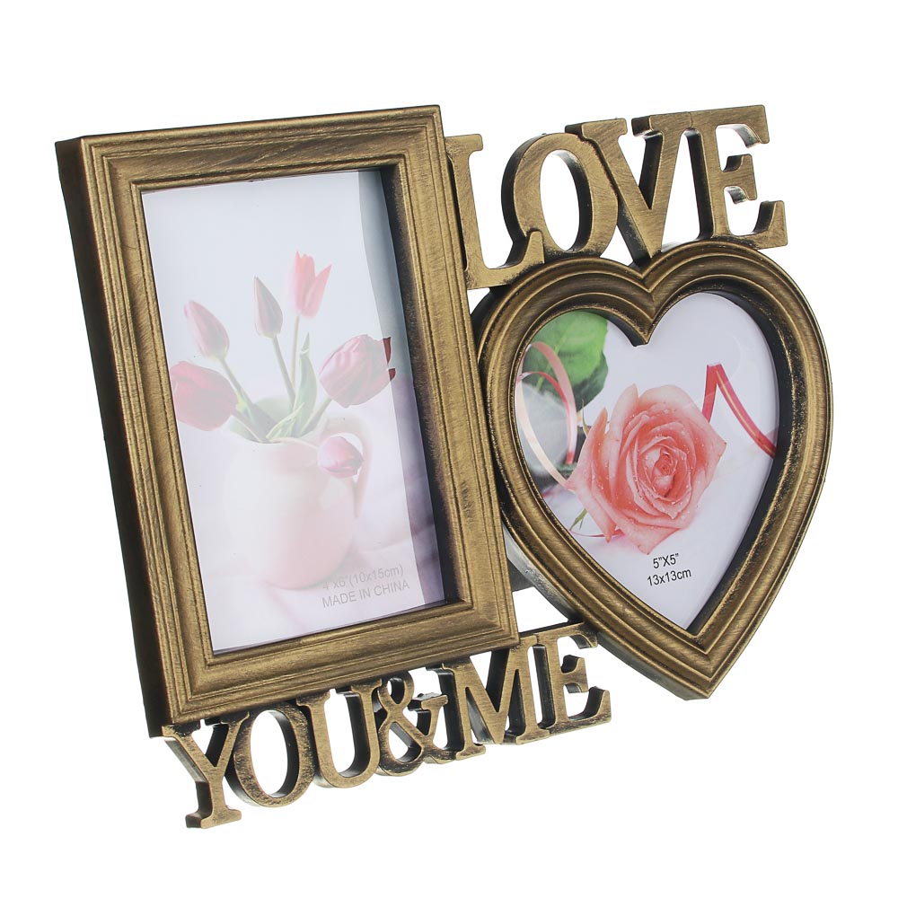 Фоторамка с сердцем на 2 фотографии, 28х21,5 см, 3 цвета, пластик, арт.22-23, арт.№ 424-033