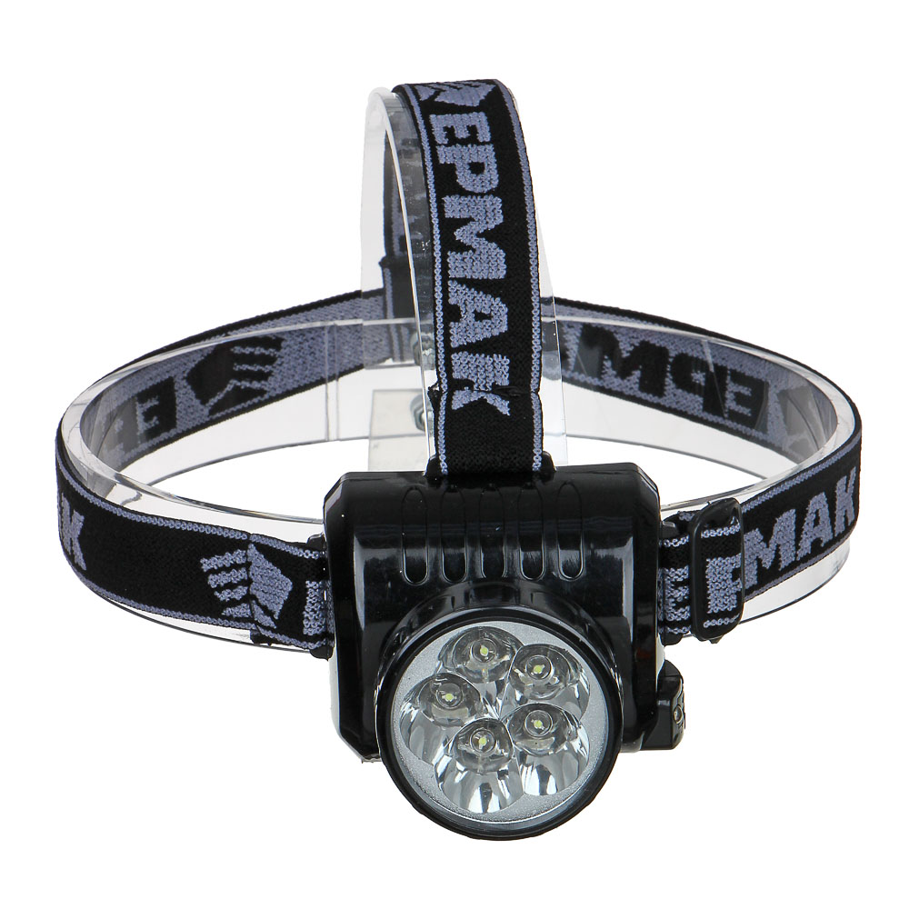 ЕРМАК Фонарь налобный аккумуляторный 5 ярк. LED, вилка 220В, 8х6х7,5см, арт.№ 328-046