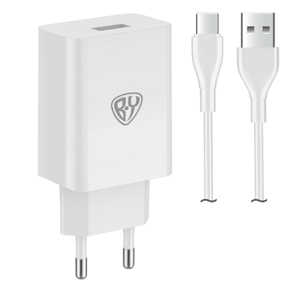 Сетевое зарядное устройство с кабелем BY Simple 18Вт,USB-A QC,каб Type-С,3А,100см,110-240В,белый, арт.№ 916-409