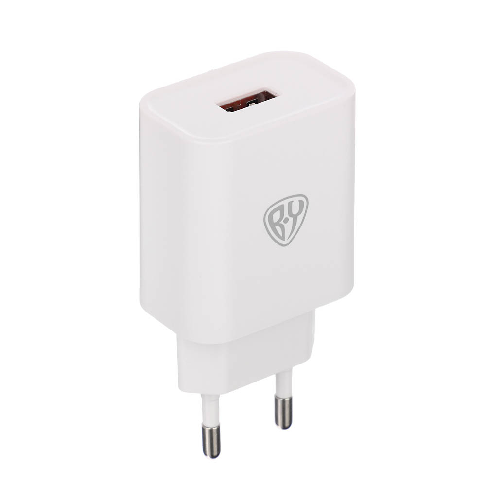 Сетевое зарядное устройство с кабелем BY Simple 18Вт,USB-A QC,каб Type-С,3А,100см,110-240В,белый, арт.№ 916-409