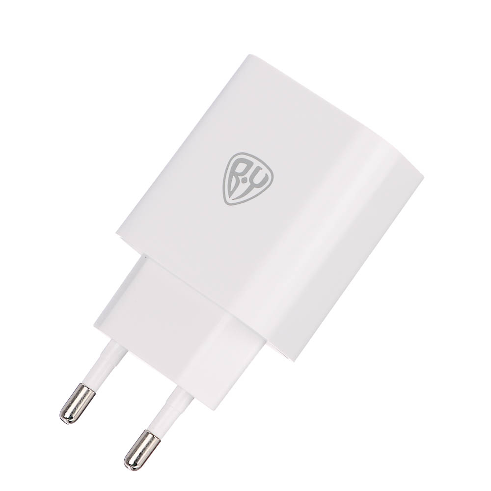 Сетевое зарядное устройство с кабелем BY Simple 18Вт,USB-A QC,каб Type-С,3А,100см,110-240В,белый, арт.№ 916-409