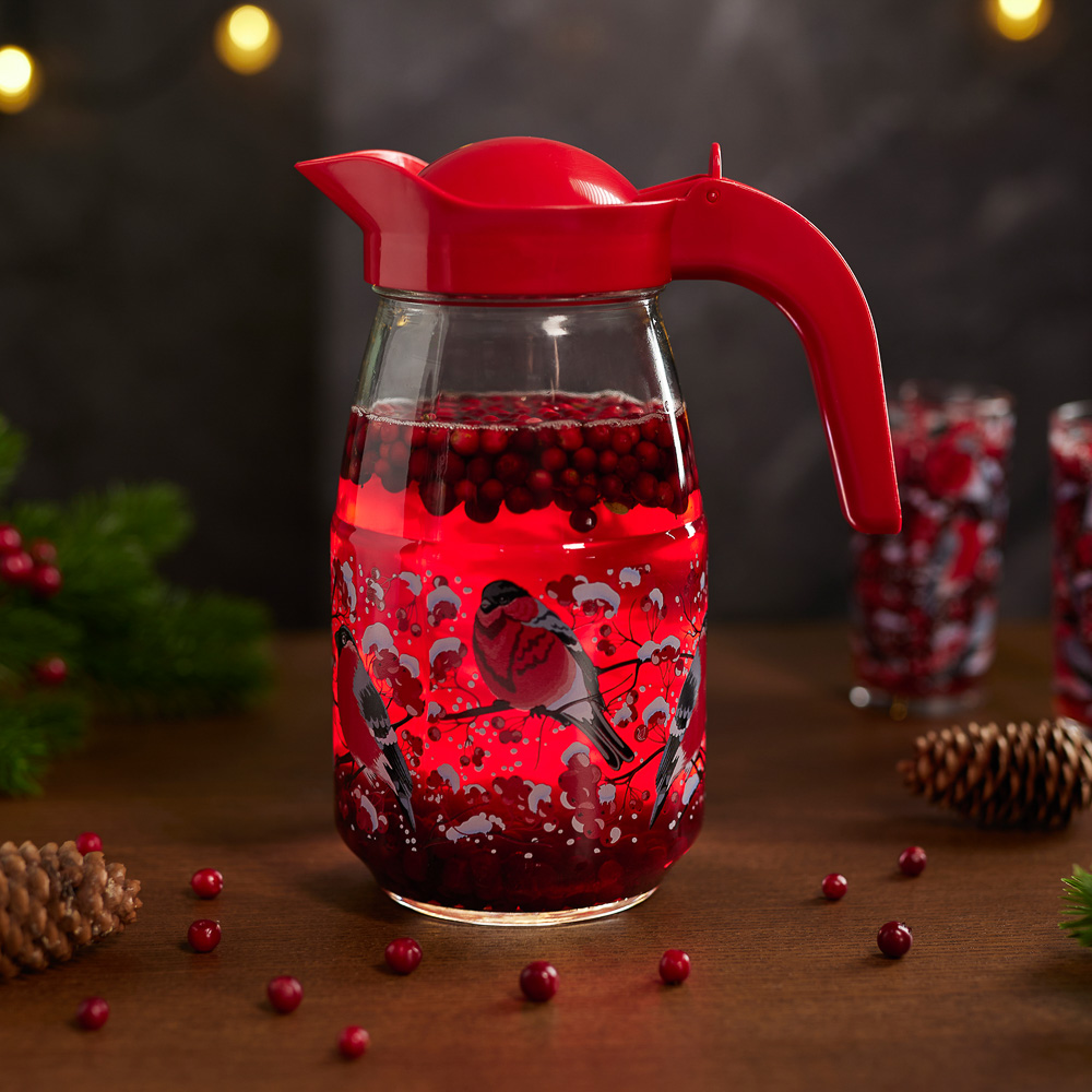 Кувшин с крышкой 1,5л, Зимние забавы, стекло, арт.№ 878-558