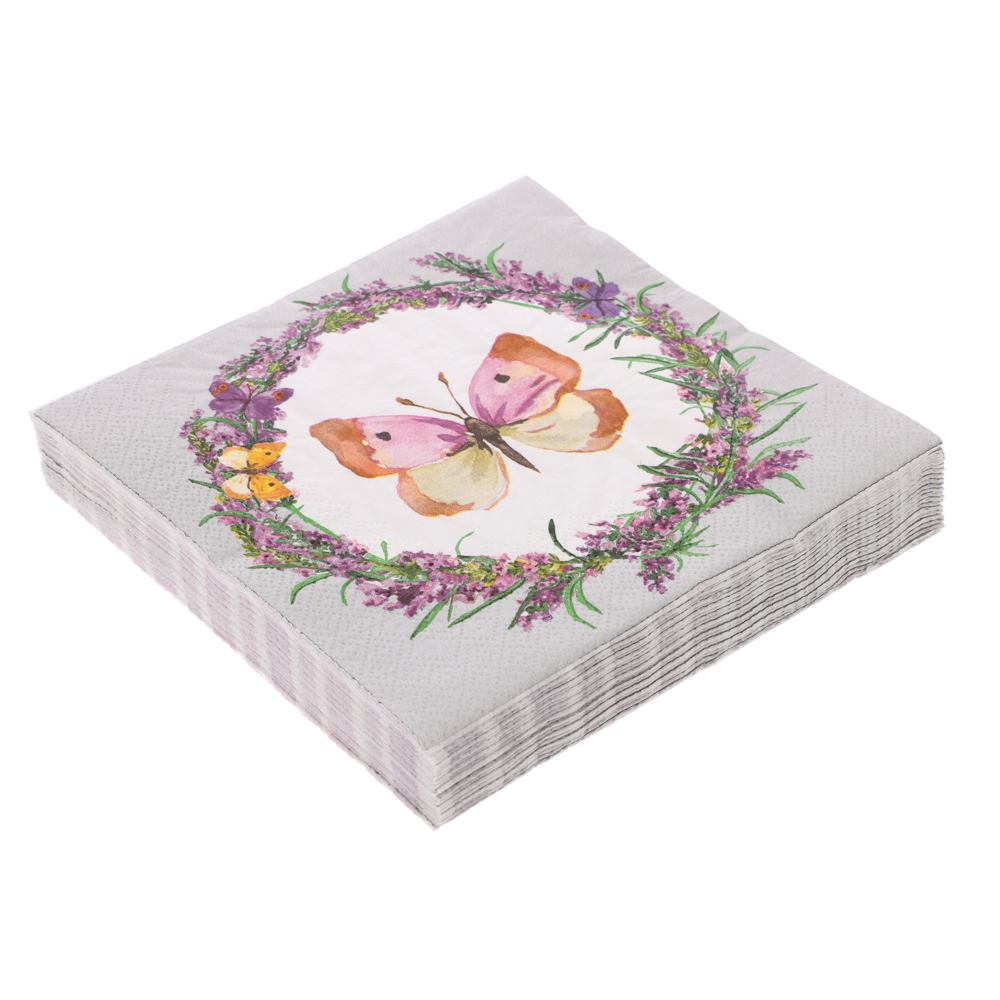 Салфетки бумажные трехслойные Лаванда - 2, 33x33 см, 20 шт, арт.№ 530-377