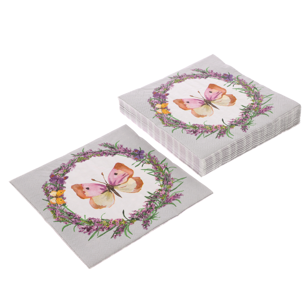 Салфетки бумажные трехслойные Лаванда - 2, 33x33 см, 20 шт, арт.№ 530-377