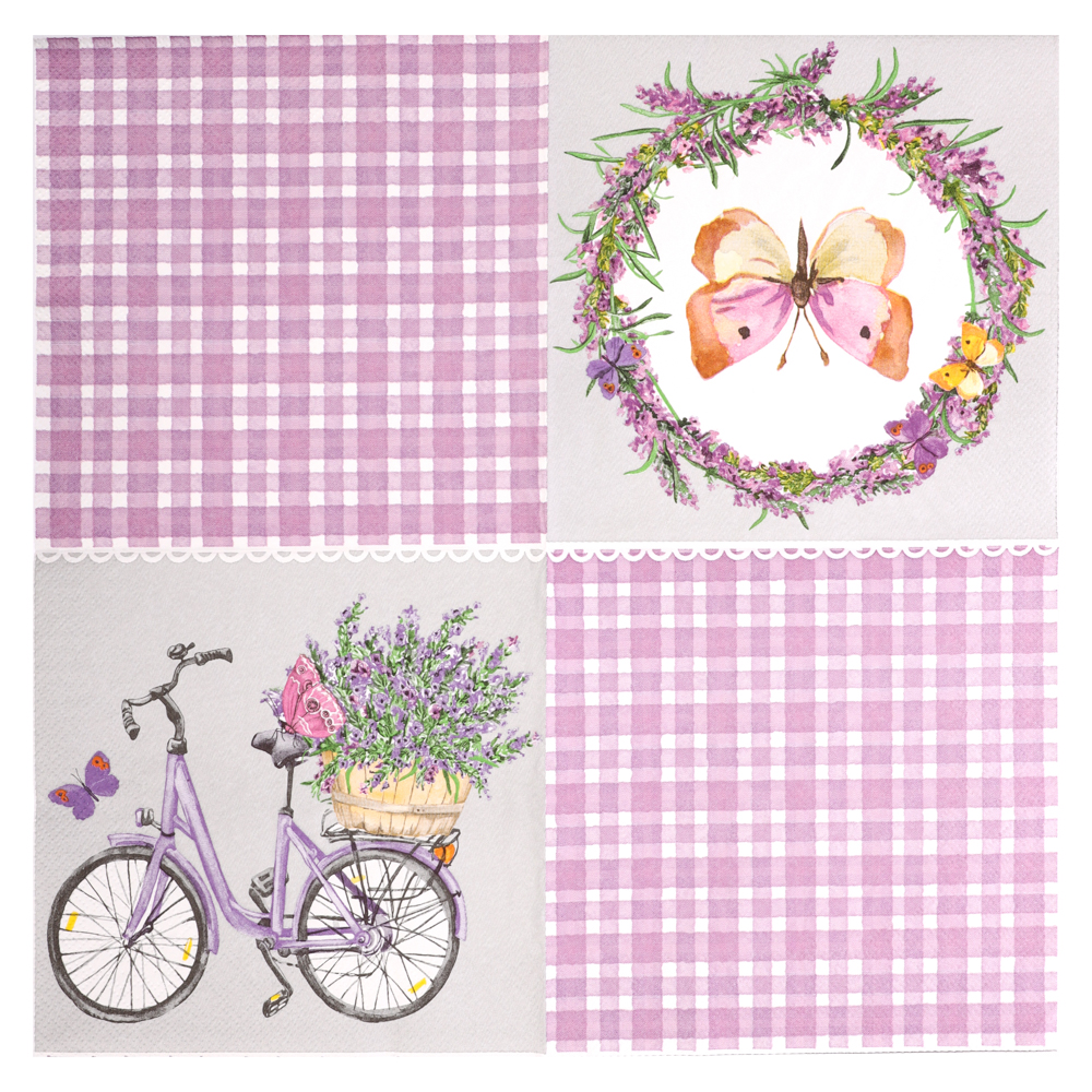 Салфетки бумажные трехслойные Лаванда - 2, 33x33 см, 20 шт, арт.№ 530-377