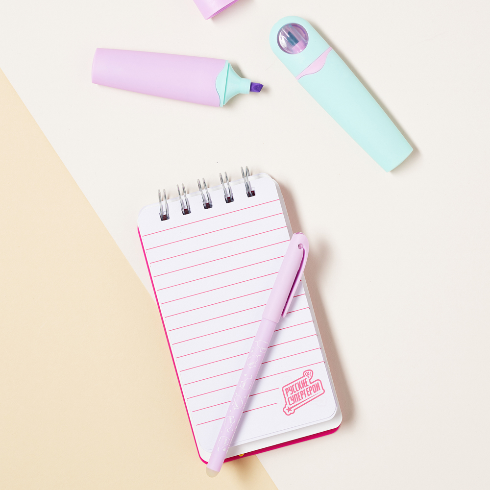 BY Русские Супергерои Блокнот на спирали, 80л., обложка силикон, 6 съемных фигурок, "Кавай", арт.№ 801-004