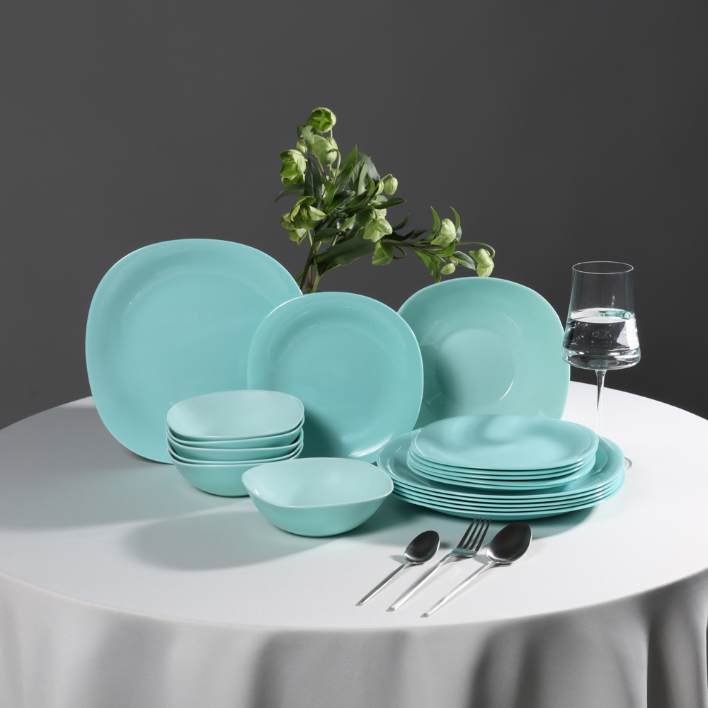 MILLIMI Грин Набор столовой посуды 19 пр., квадратный, опаловое стекло, арт.№ 818-140