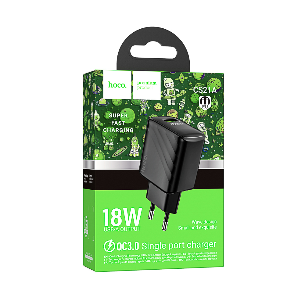 Сетевое зарядное устройство hoco. модель CS21A, QC3.0, 1xUSB-A, EU вилка, белый, арт.№ 916-343