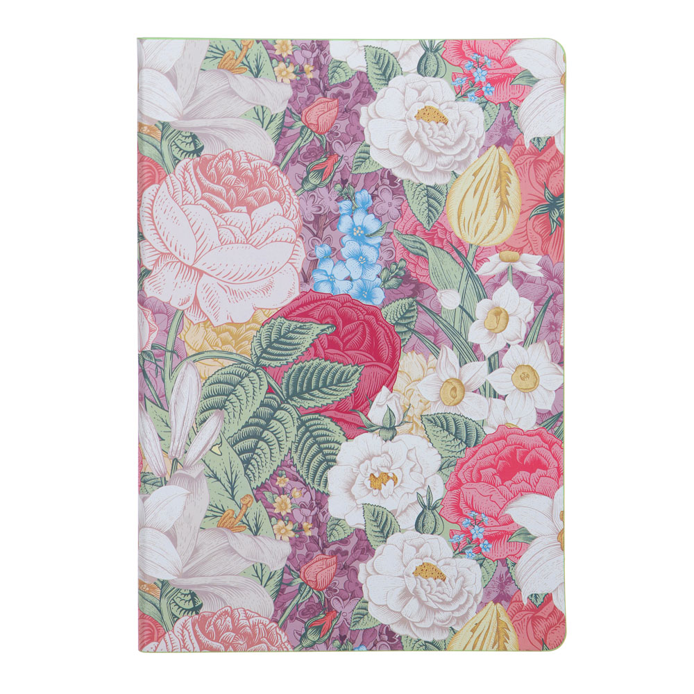 Бизнес - блокнот "ЦВЕТЫ" А5, 192 стр., гибкая обл., иск.кожа с печатью, цветной срез, 3 дизайна, арт.№ 572-208