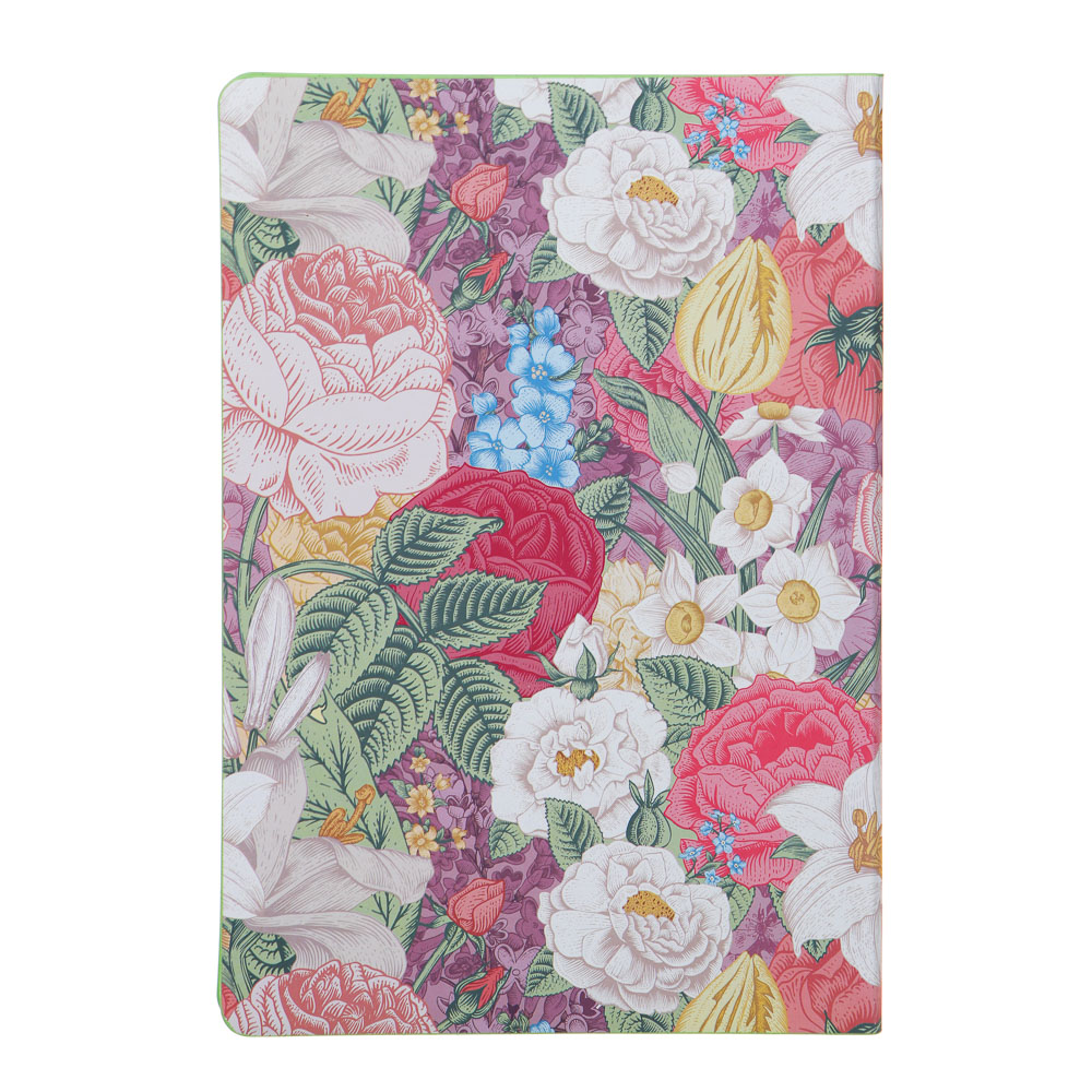 Бизнес - блокнот "ЦВЕТЫ" А5, 192 стр., гибкая обл., иск.кожа с печатью, цветной срез, 3 дизайна, арт.№ 572-208