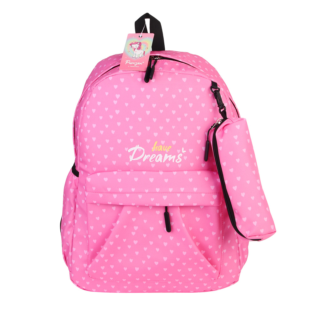 Рюкзак с пеналом 43х30х13см, "Единорожка", 1 отд., 3 кармана, упл.лям.,спинка, арт.№ 524-300