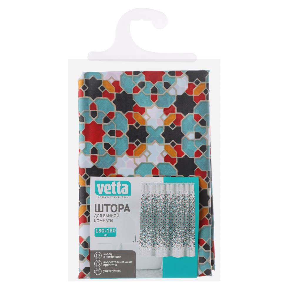 VETTA Шторка для ванной, с утяжелителем, полиэстер, 90 г/м2, 180x180см, "Франко", 4 дизайна, арт.№ 461-534