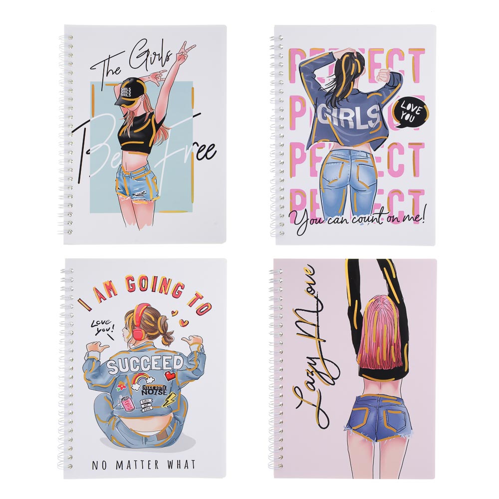 Записная книжка на спирали, 14,5x21см, 58 л., 4 дизайна, Девушки, арт.№ 574-077