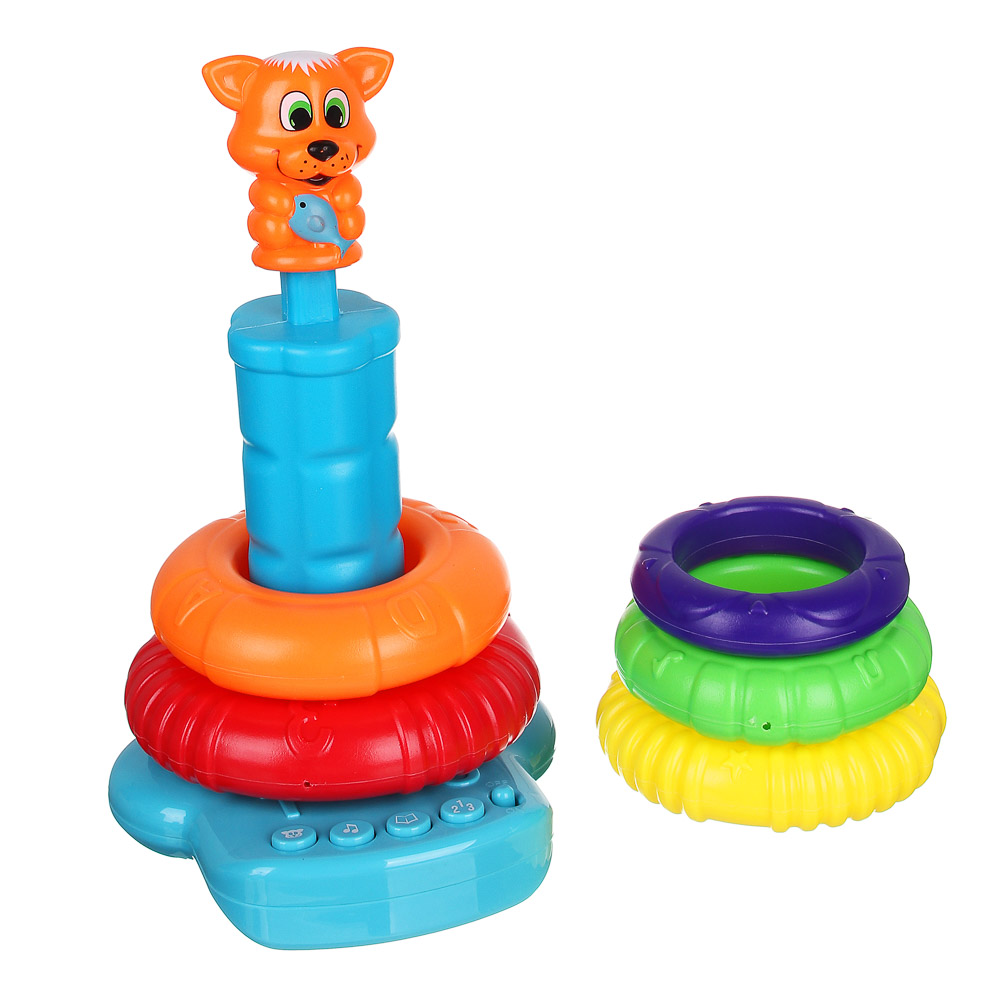 ИГРОЛЕНД Пирамидка обучающая в виде "Рыжего котика", звук, 2хАА, РР, 16х23,5х15см, арт.№ 272-715