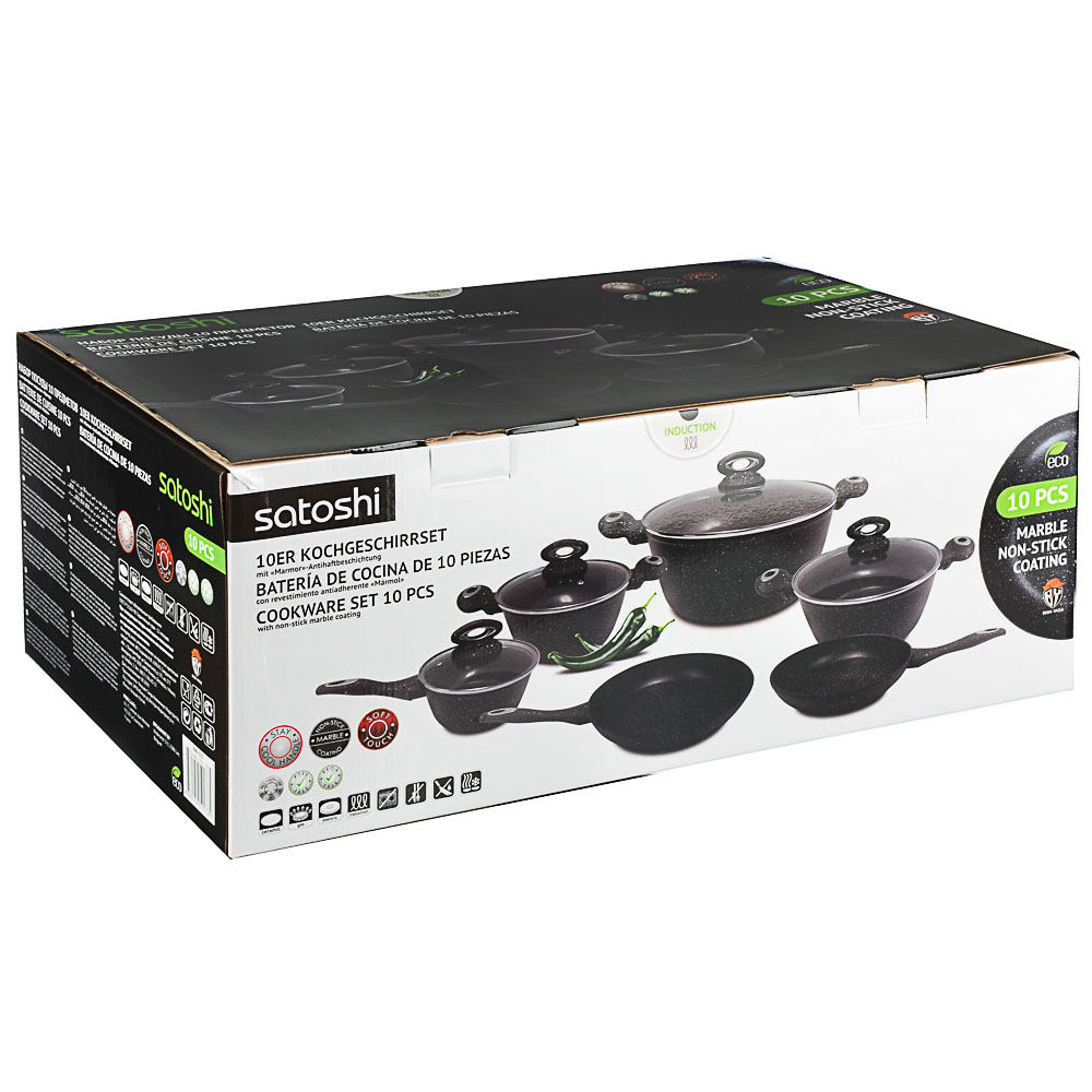 SATOSHI Валанс Наб.посуд.10пр, а/пр.покр.:кастр.+крышки:2.3л;3.9л;6.1л; ковш+крышка1,1л;сков.24,28см, арт.№ 846-555