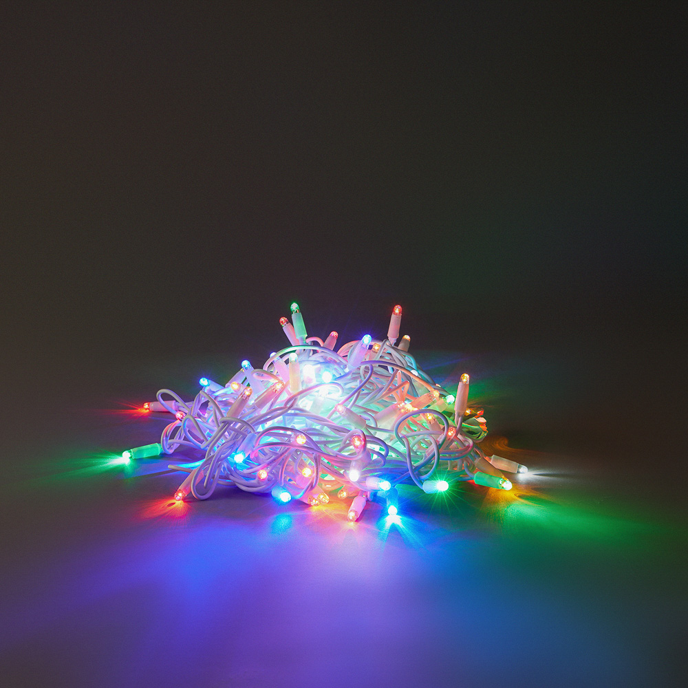 Гирлянда уличная вьюн 10 м BY, 100 LED ламп, свечение мульти, ПВХ белый, мерцание, коннектор, 220В, IP65, арт.№ 351-771