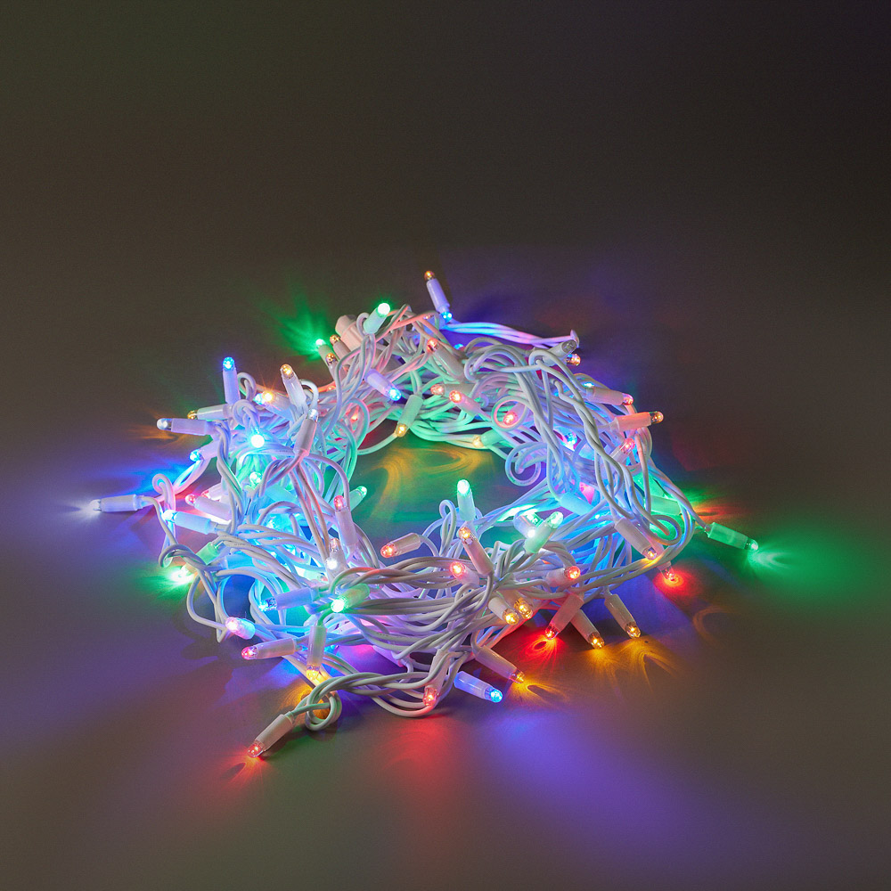 Гирлянда уличная вьюн 10 м BY, 100 LED ламп, свечение мульти, ПВХ белый, мерцание, коннектор, 220В, IP65, арт.№ 351-771