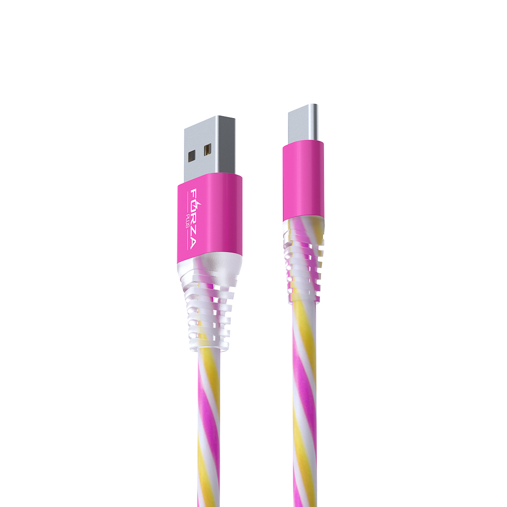 Кабель для зарядки USB(A)-Type C FORZA Конфетти, 1.5А, 1м, цветная подсветка, 3 цвета, пакет, арт.№ 931-067
