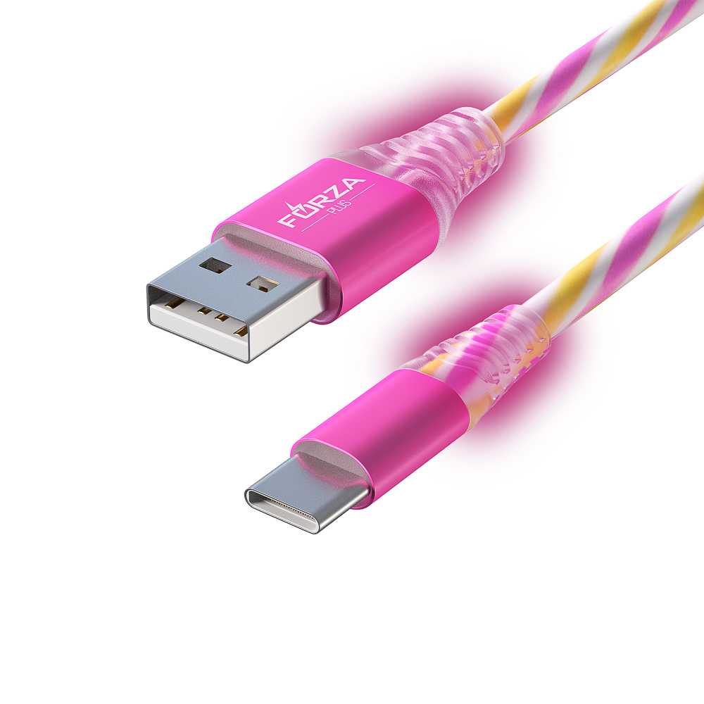 Кабель для зарядки USB(A)-Type C FORZA Конфетти, 1.5А, 1м, цветная подсветка, 3 цвета, пакет, арт.№ 931-067