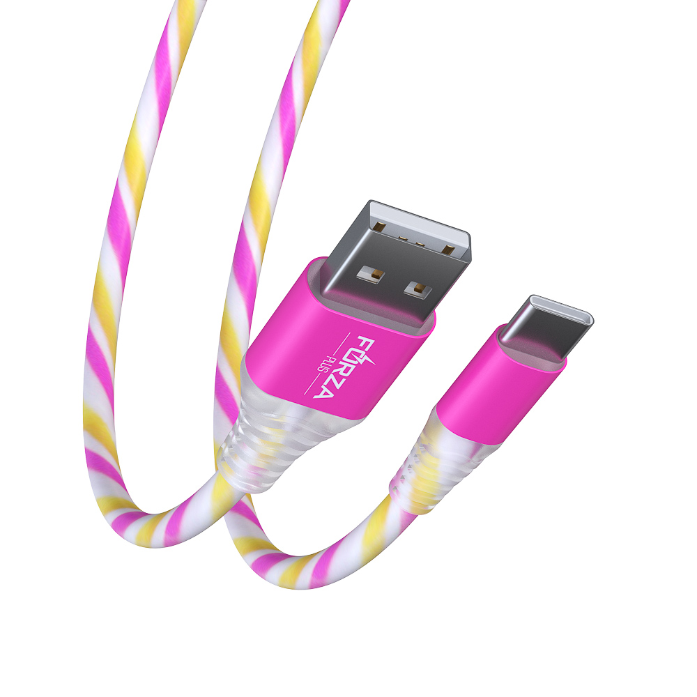 Кабель для зарядки USB(A)-Type C FORZA Конфетти, 1.5А, 1м, цветная подсветка, 3 цвета, пакет, арт.№ 931-067