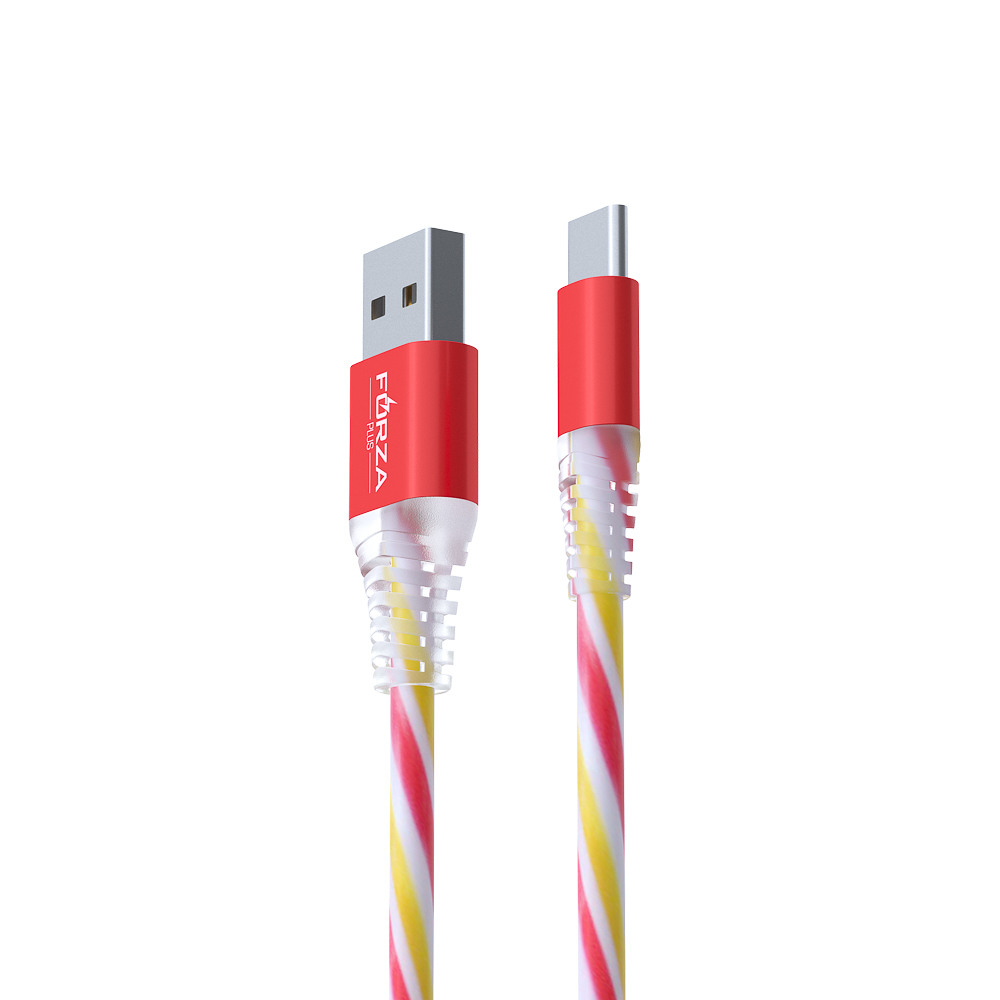 Кабель для зарядки USB(A)-Type C FORZA Конфетти, 1.5А, 1м, цветная подсветка, 3 цвета, пакет, арт.№ 931-067