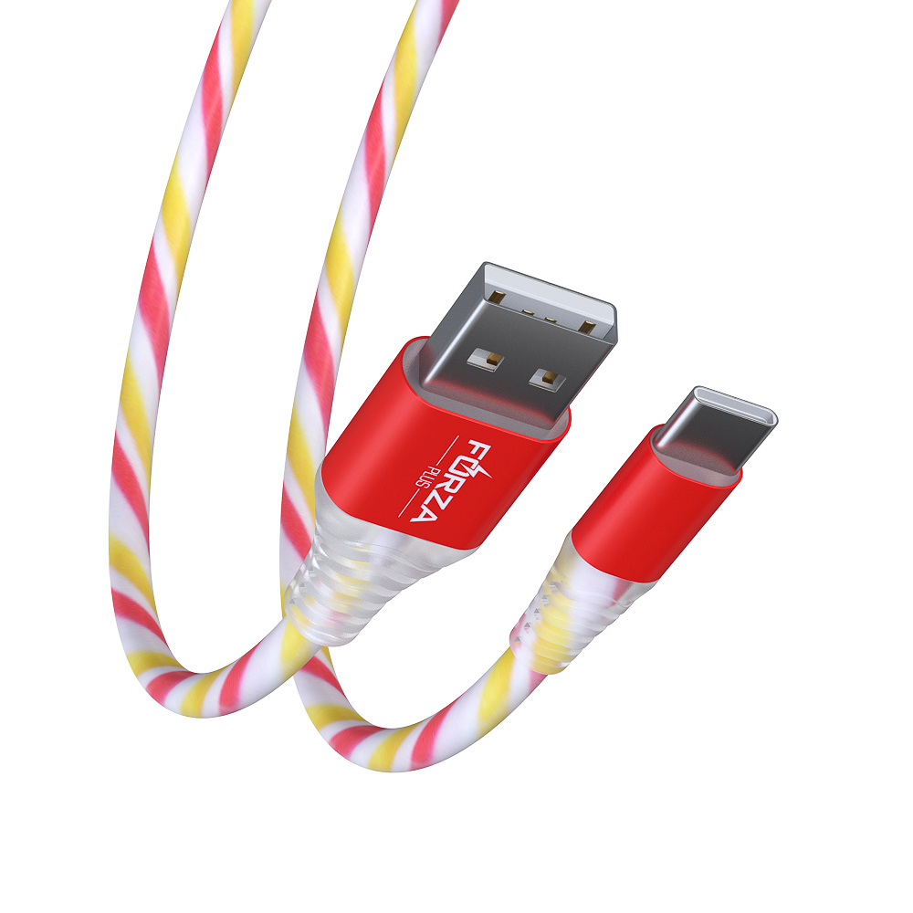 Кабель для зарядки USB(A)-Type C FORZA Конфетти, 1.5А, 1м, цветная подсветка, 3 цвета, пакет, арт.№ 931-067