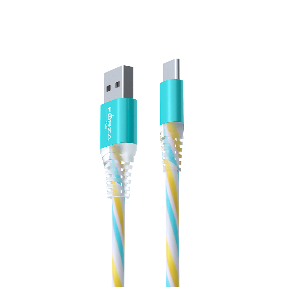 Кабель для зарядки USB(A)-Type C FORZA Конфетти, 1.5А, 1м, цветная подсветка, 3 цвета, пакет, арт.№ 931-067