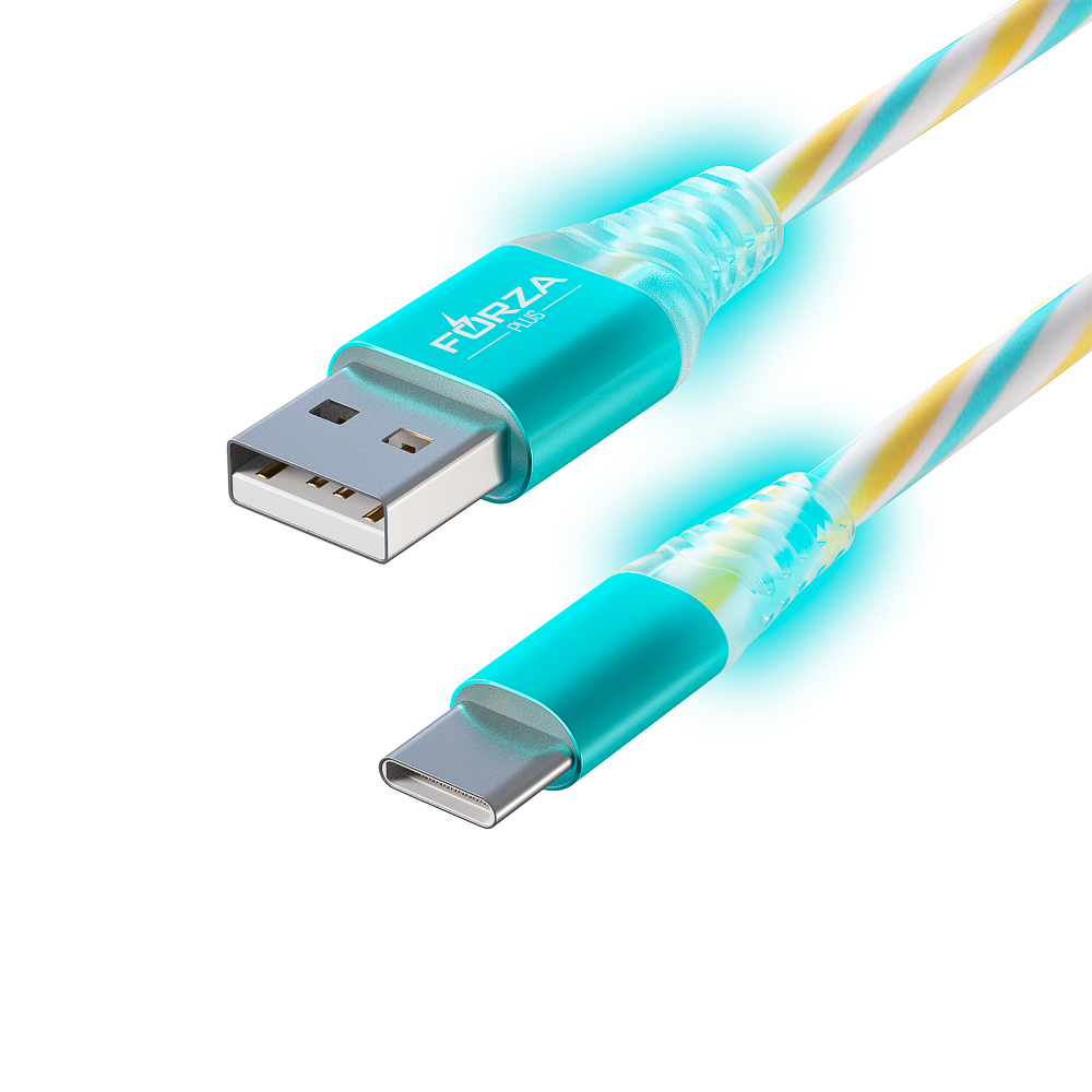 Кабель для зарядки USB(A)-Type C FORZA Конфетти, 1.5А, 1м, цветная подсветка, 3 цвета, пакет, арт.№ 931-067