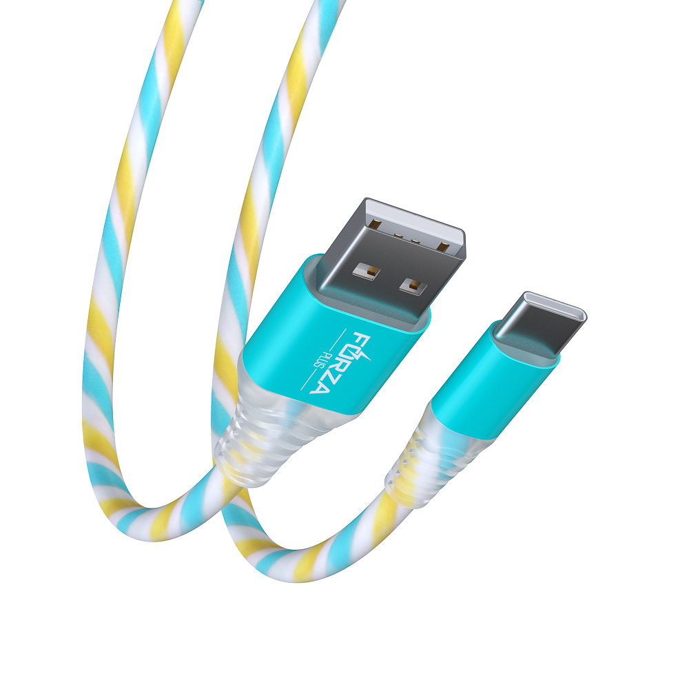Кабель для зарядки USB(A)-Type C FORZA Конфетти, 1.5А, 1м, цветная подсветка, 3 цвета, пакет, арт.№ 931-067