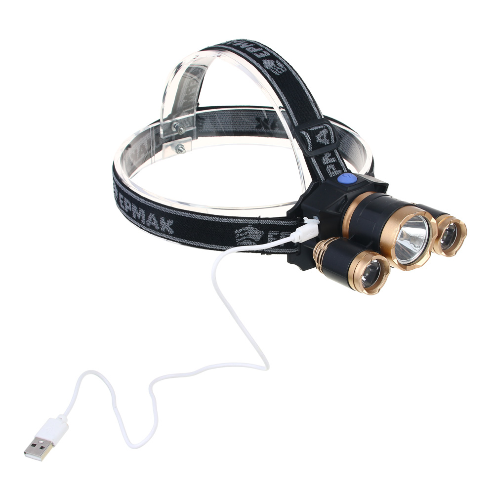 ЕРМАК Фонарик налобный, 1000 мАч, 3 LED, 9х6 см, 3 режима, арт.№ 221-015