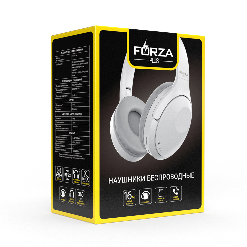 Наушники беспроводные полноразмерные FORZA SoundPulse, 360мАч, BT5.3, арт.№ 410-286
