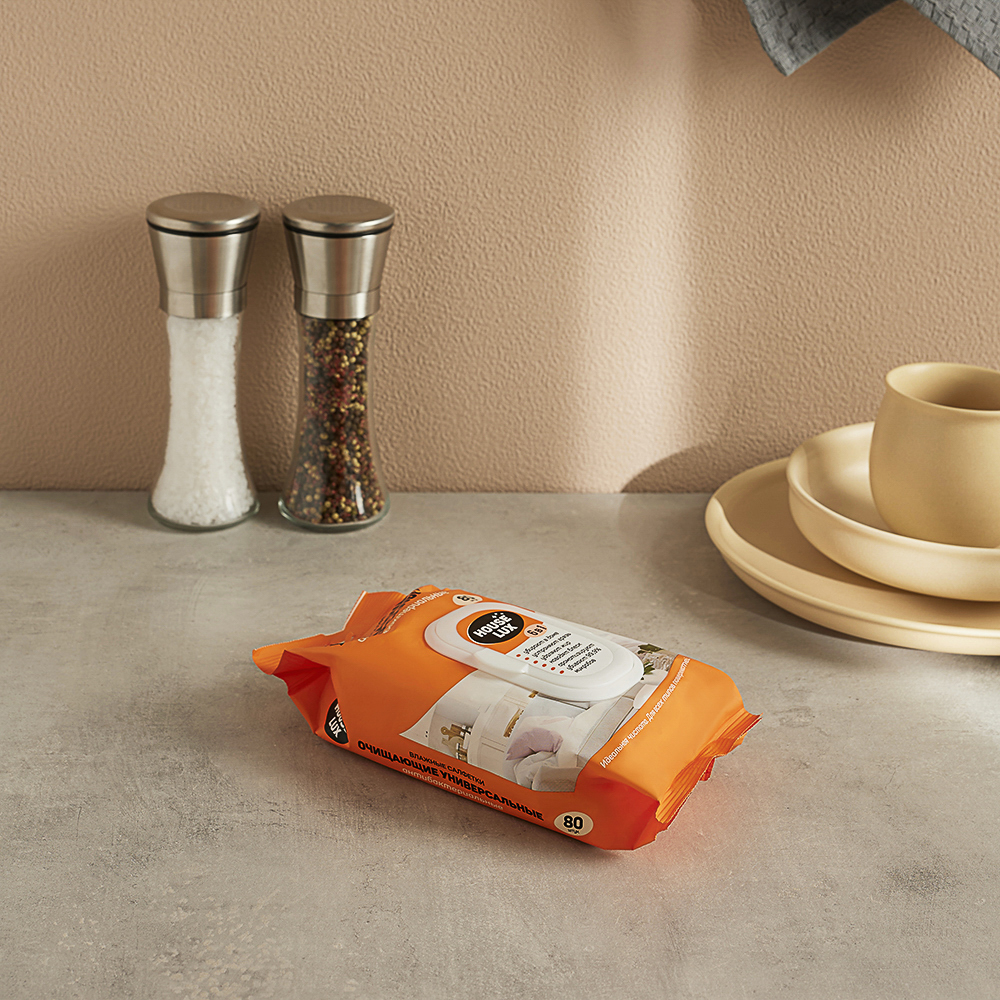 House Lux Салфетки влажные универсальные антибактериальные для уборки 6 в 1, 80 шт., арт.№ 448-247