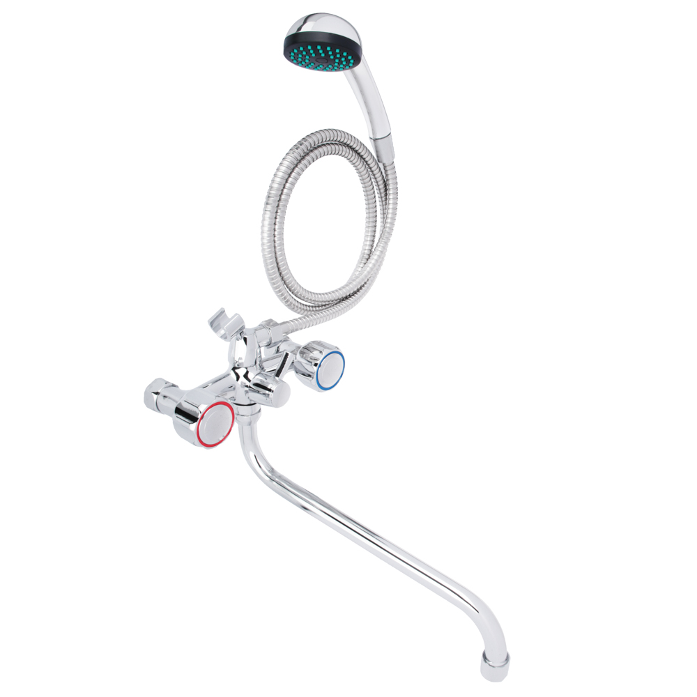 СоюзКран Смеситель для ванны с душем, круглый излив 35см, кер. кран-буксы 1/2, хром, цинк, SK08-S213, арт.№ 567-046