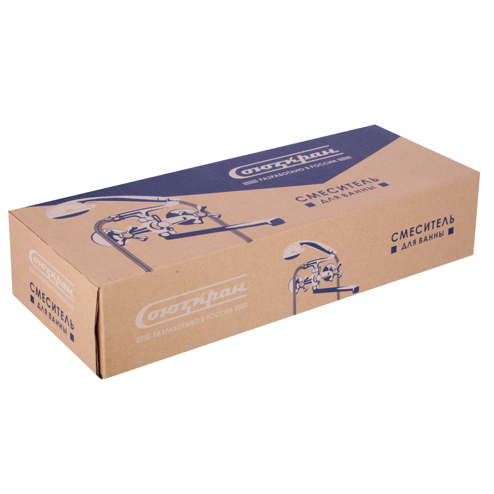 СоюзКран Смеситель для ванны с душем, круглый излив 35см, кер. кран-буксы 1/2, хром, цинк, SK08-S213, арт.№ 567-046