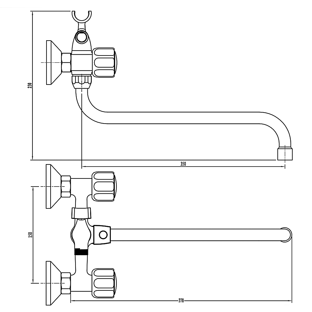 СоюзКран Смеситель для ванны с душем, круглый излив 35см, кер. кран-буксы 1/2, хром, цинк, SK08-S213, арт.№ 567-046