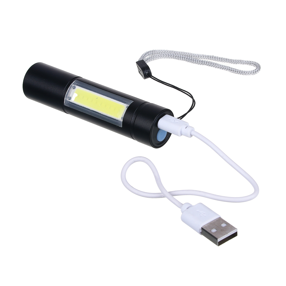 ЕРМАК Фонарик, LED + COB, 400мАч, USB кабель, 2х2х8,6см, 3 режима, арт.№ 224-070