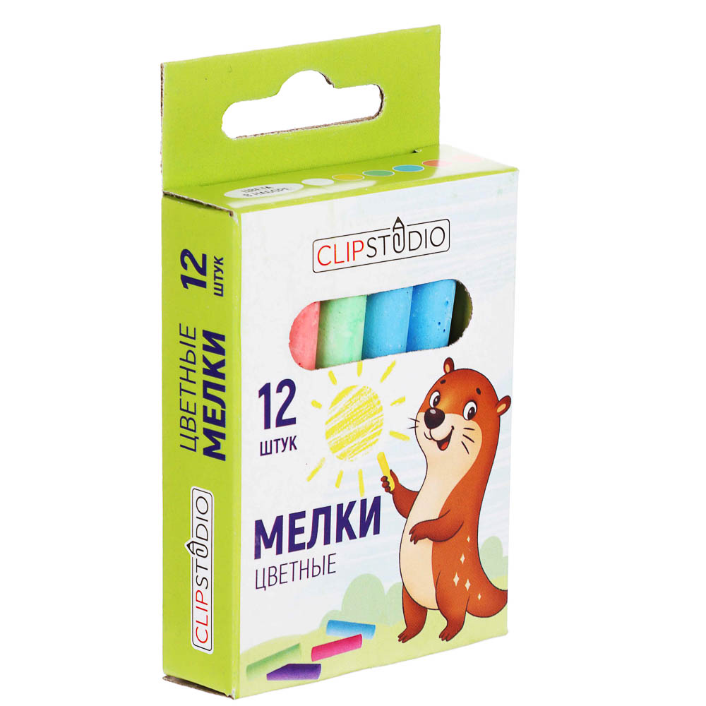 Мелки школьные 6цв. ClipStudio 12 шт в картонной коробке с подвесом, арт.№ 232-010