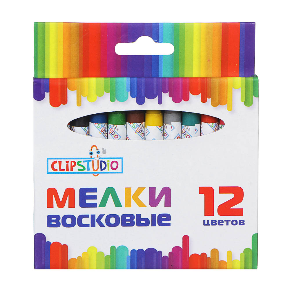 Мелки восковые 12цв. ClipStudio 7,8см, на органической основе, в картонной коробке с подвесом, арт.№ 232-011
