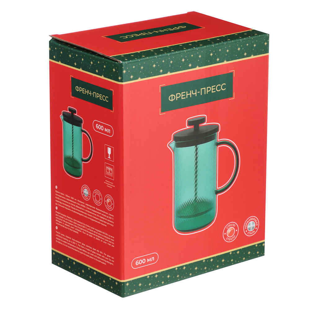 Новогодняя коллекция Щелкунчик Френч-пресс 600мл, жаропрочное стекло, арт.№ 850-258