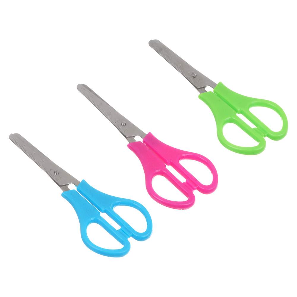 Ножницы школьные ClipStudio 13см с линейкой, пластиковые ручки, 3 цвета, на карточке с подвесом, арт.№ 583-177