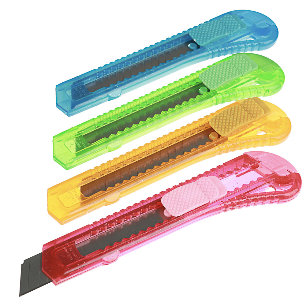 Нож канцелярский ClipStudio средний, лезвие до 18мм, 15,5x3см, ассорти 4 цвета, в пакете, арт.№ 526-507