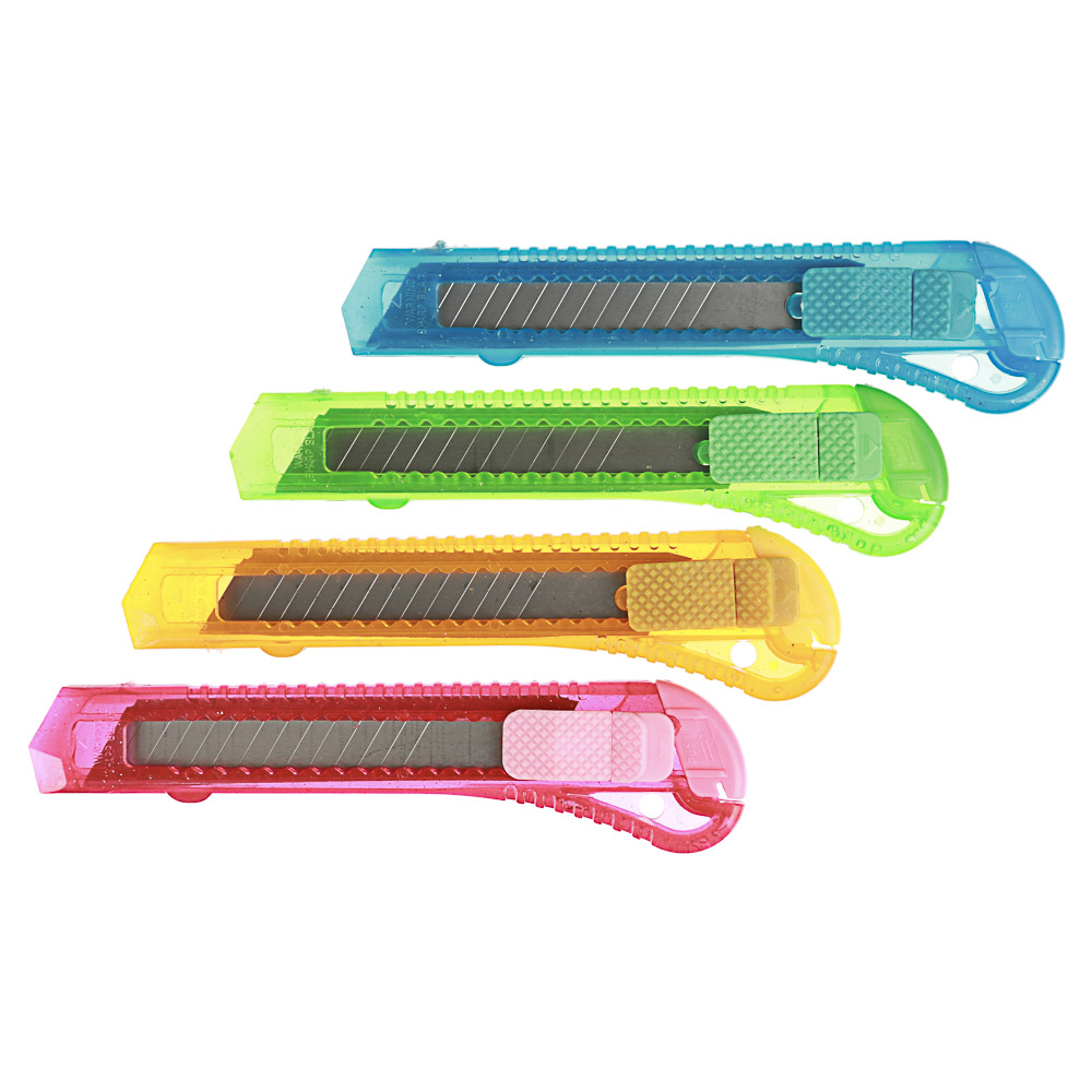 Нож канцелярский ClipStudio средний, лезвие до 18мм, 15,5x3см, ассорти 4 цвета, в пакете, арт.№ 526-507