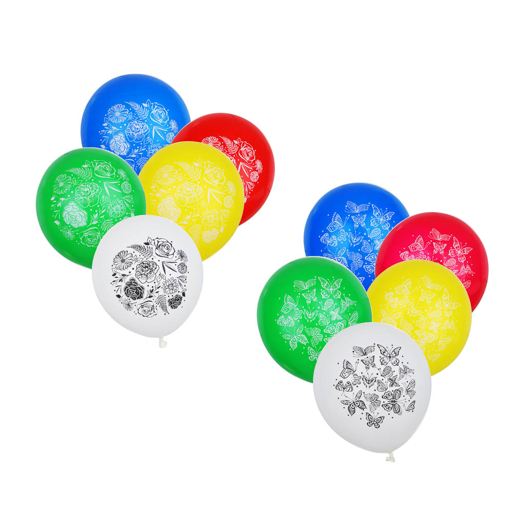Капитан Весельчак Шары воздушные с рисунком, 12", 5 шт, цветы и  бабочки, 518019/022, арт.№ 518-063