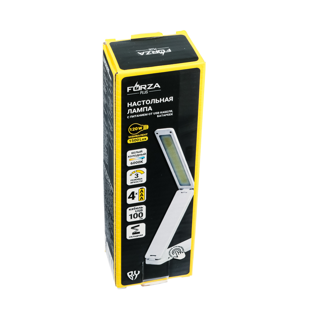 Лампа настольная складная FORZA, 1COB, питание 4xAAA, USB кабель 1м, 2000Lux, 6000K, белый, арт.№ 198-105