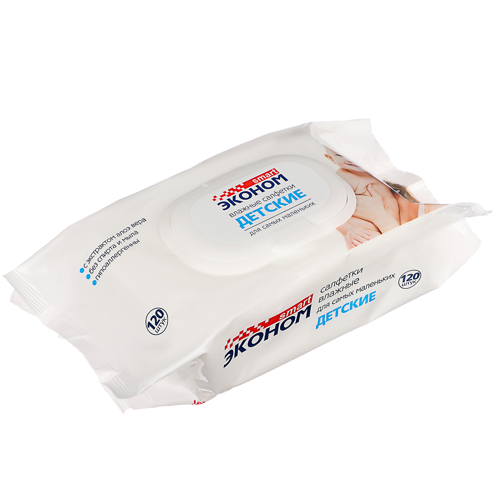 СМАРТ Эконом Салфетки влажные детские, с клапаном, 120шт, арт.№ 914-012