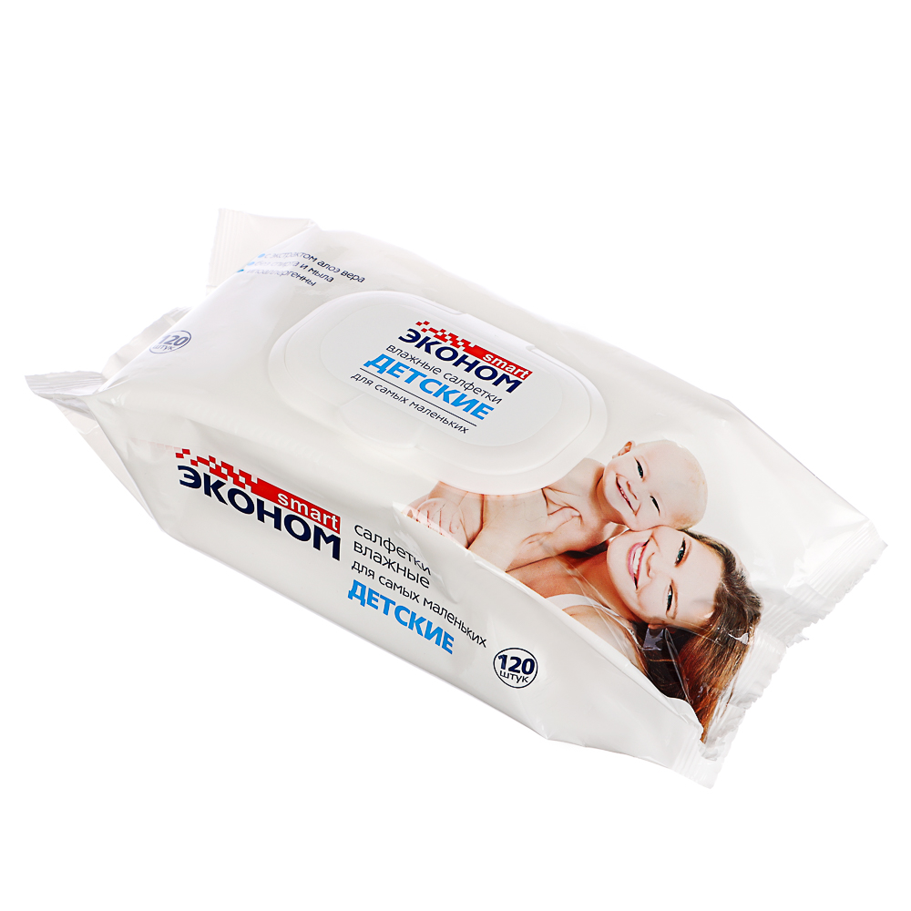 СМАРТ Эконом Салфетки влажные детские, с клапаном, 120шт, арт.№ 914-012