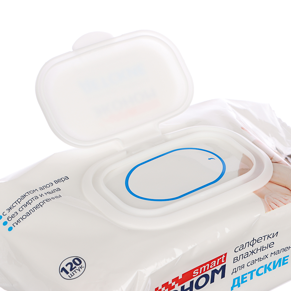 СМАРТ Эконом Салфетки влажные детские, с клапаном, 120шт, арт.№ 914-012