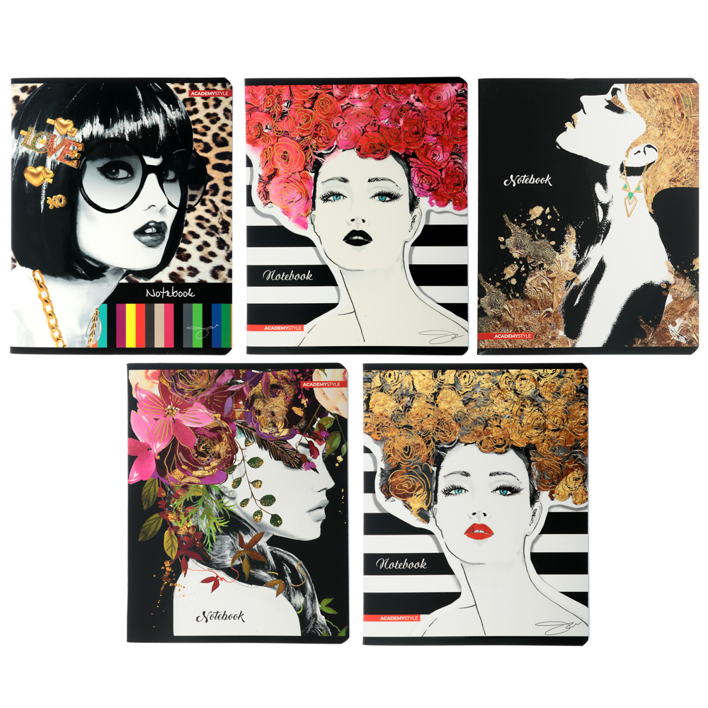 Тетрадь 48л. в клетку ПРЕМИУМ, офсет, обл.картон, скрепка, "Гламур", выб.лак, фольга, JP4, арт.№ 578-057